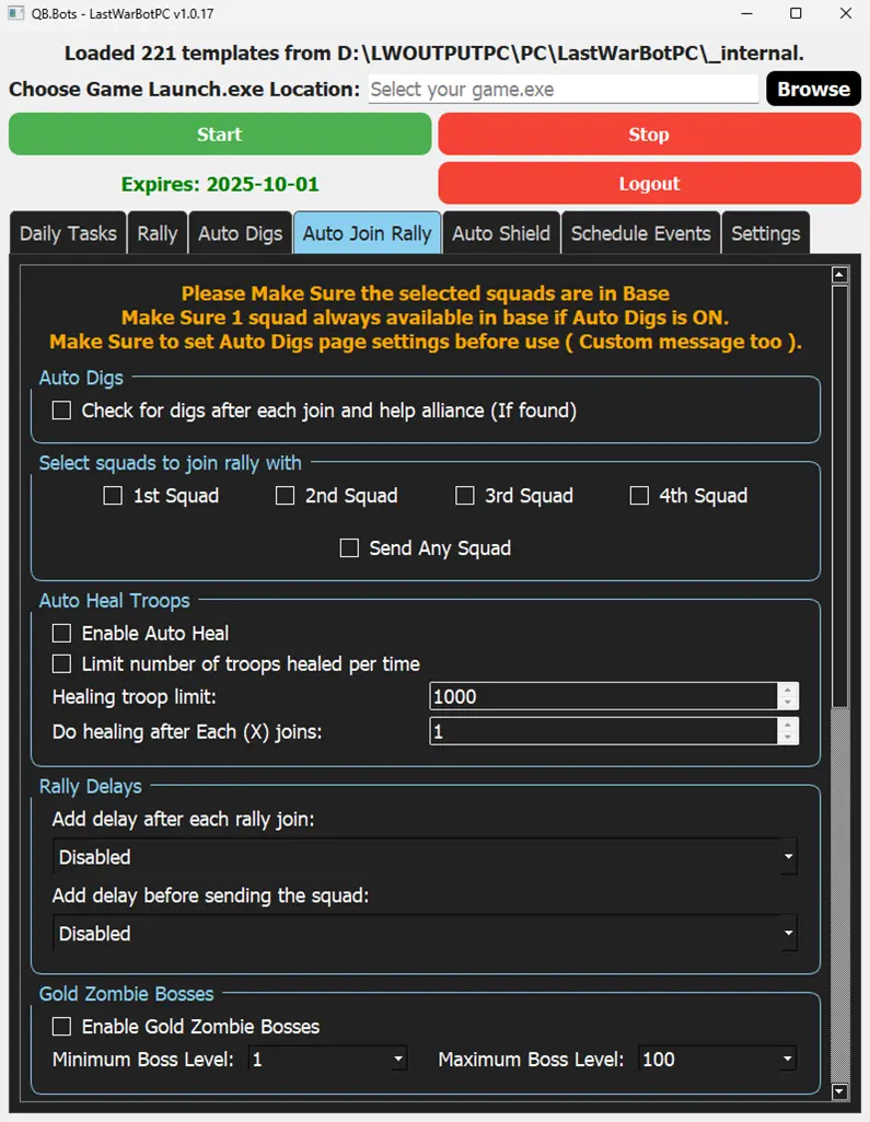 Auto Join Rallies Page from LastWarBot