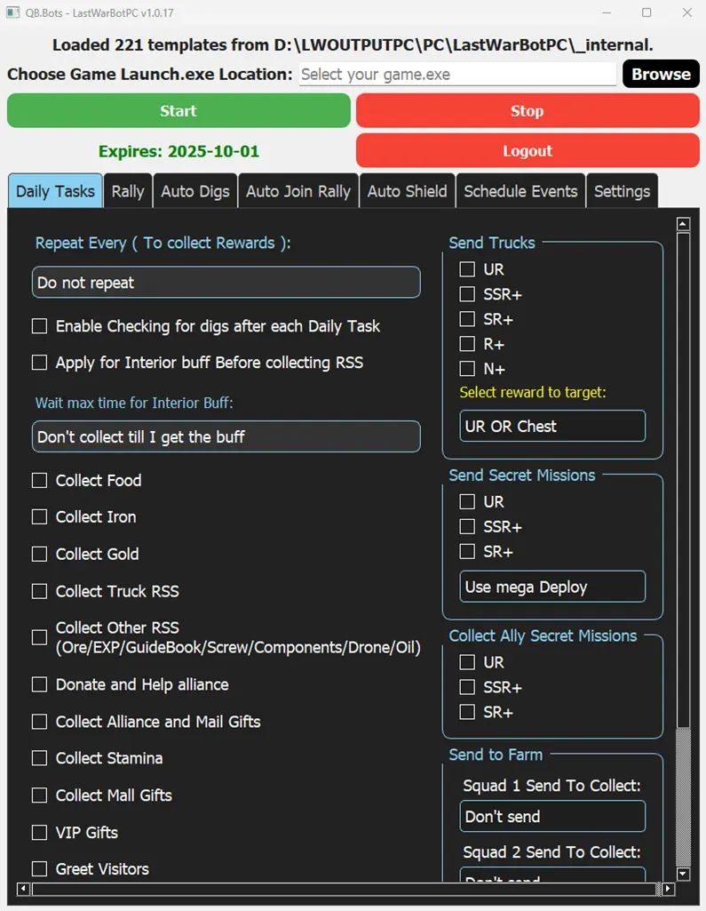 Daily Tasks Page from LastWarBot