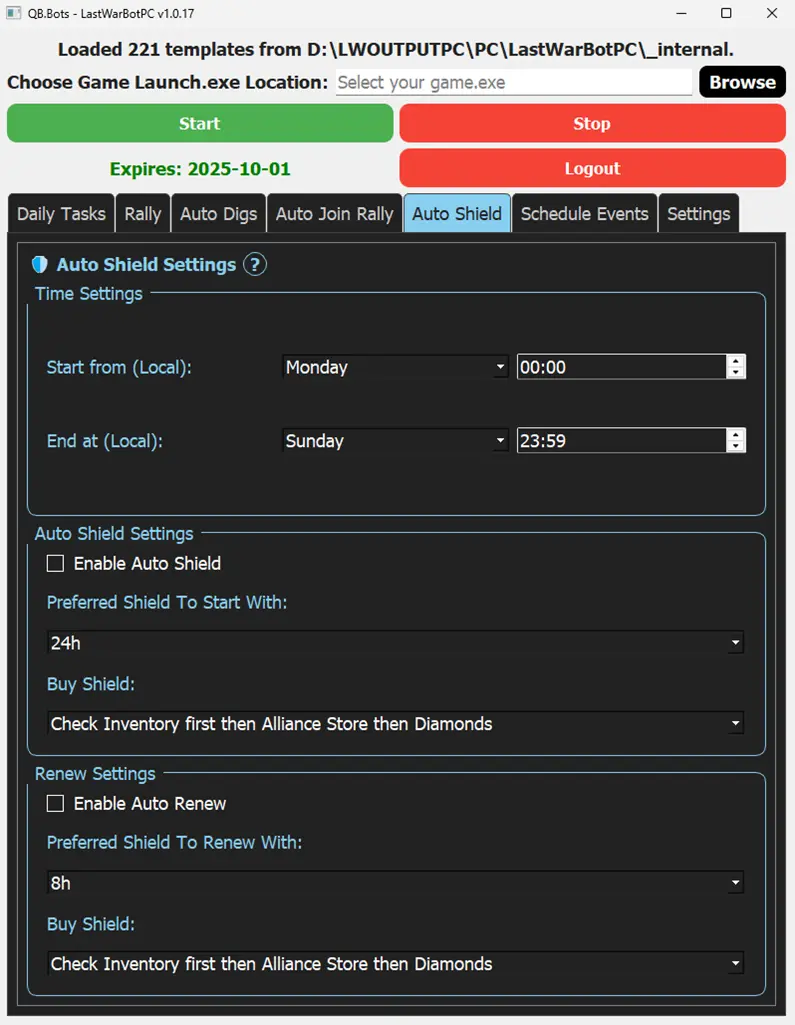 Rally Shield Page from LastWarBot
