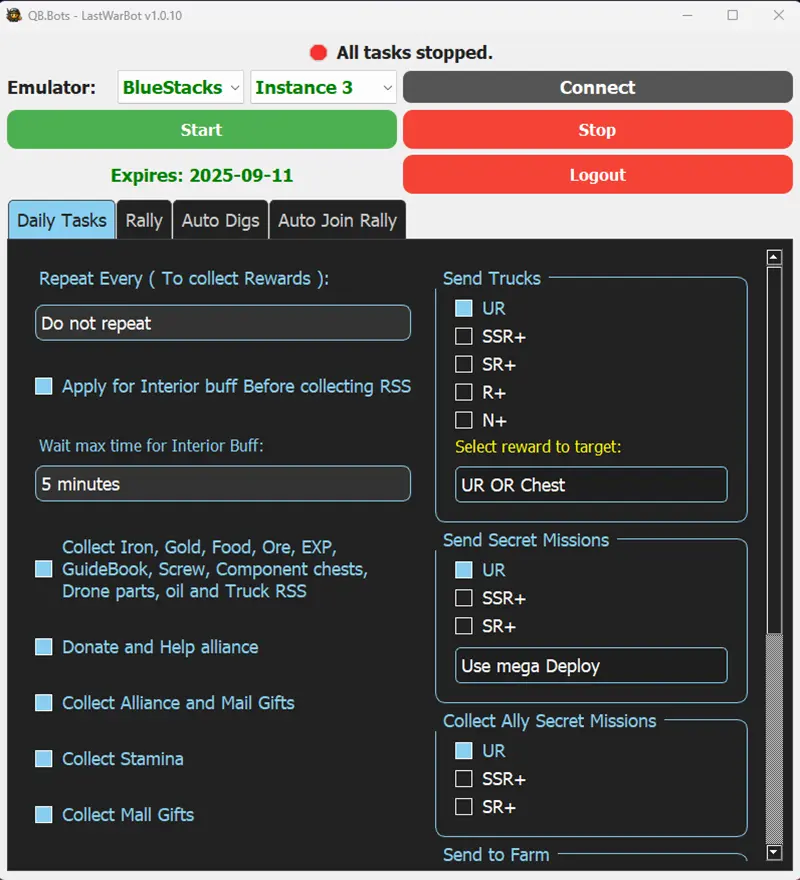 Daily Tasks Page from LastWarBot