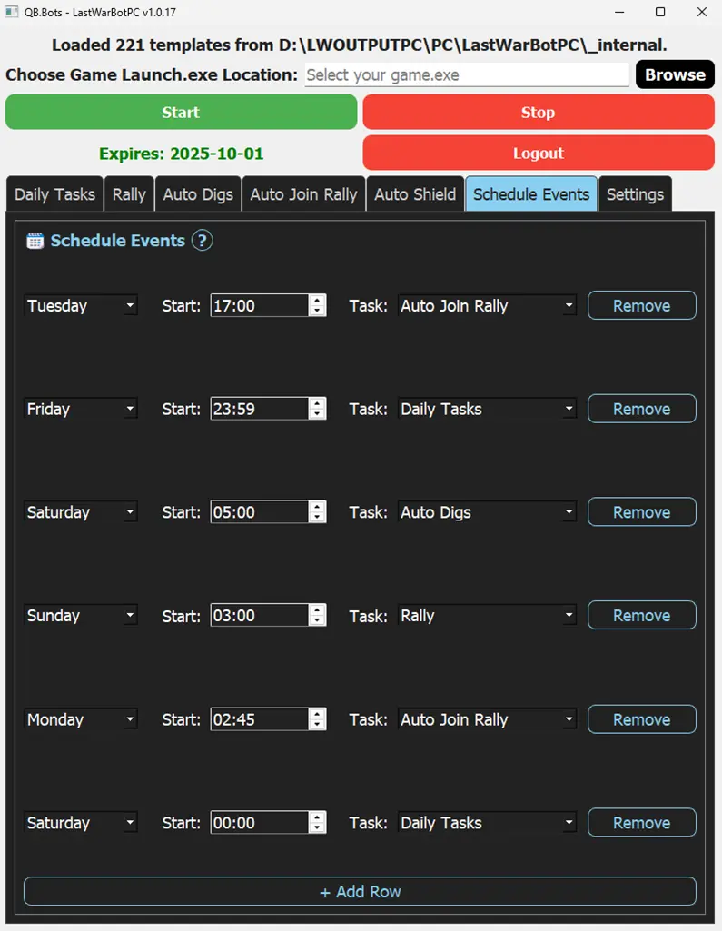 schedule events Page from LastWarBot