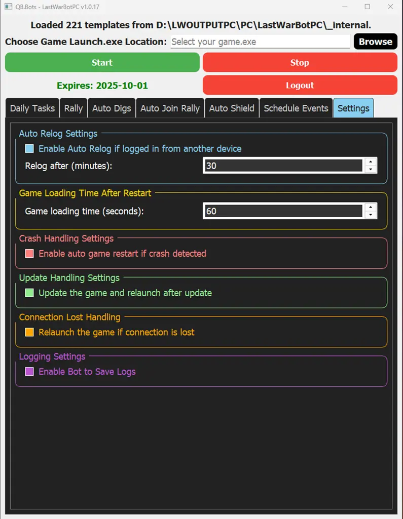 schedule events Page from LastWarBot